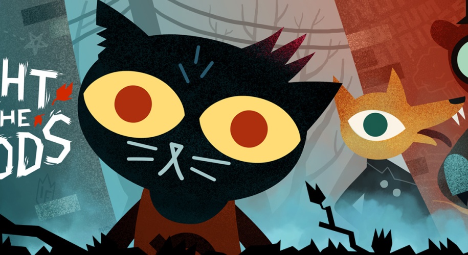 image from night in the woods video game with main characters and title